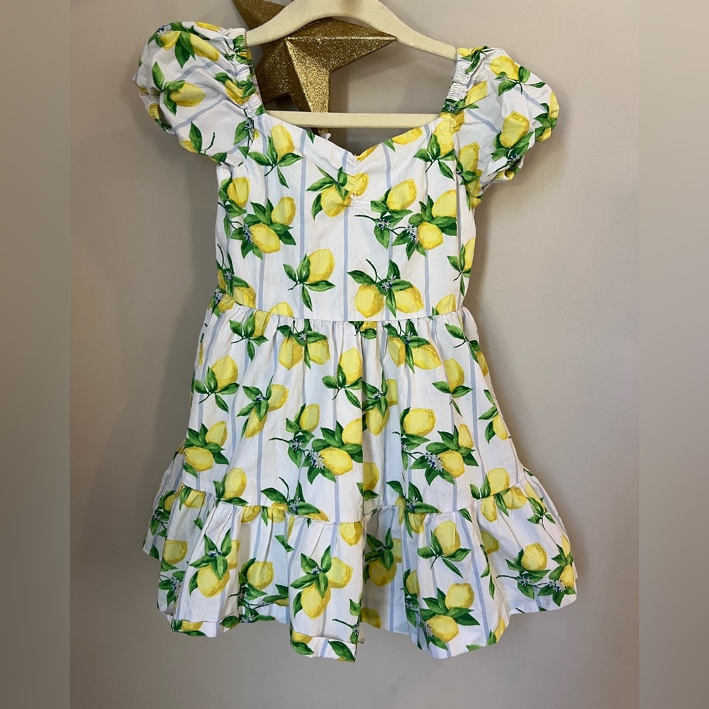 Janie and Jack - lemon print dress - white with lemon print - size 3 - used